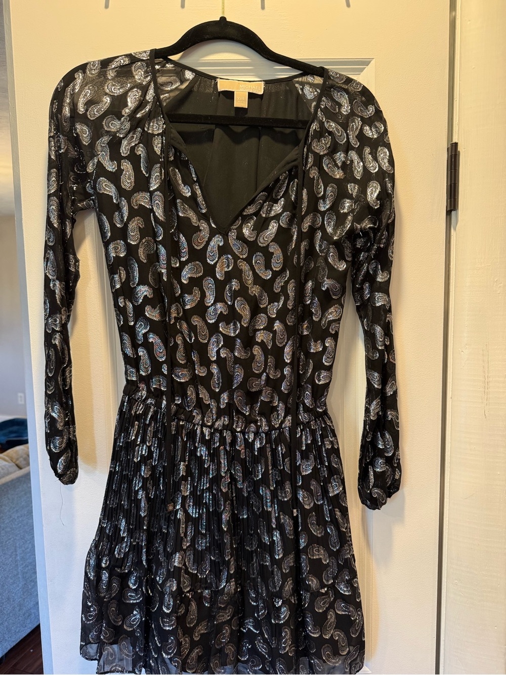 MICHAEL Michael Kors Black Dress with Silver Paisley Metallic Print
